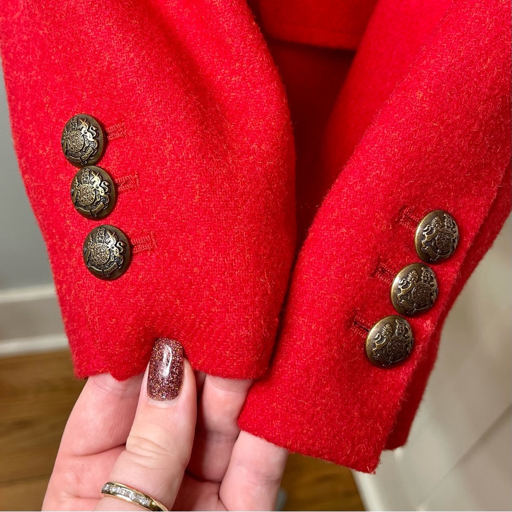 Talbots Shetland Wool Blazer Jacket Red Pop Herringbone 14 - Picture 10 of 13